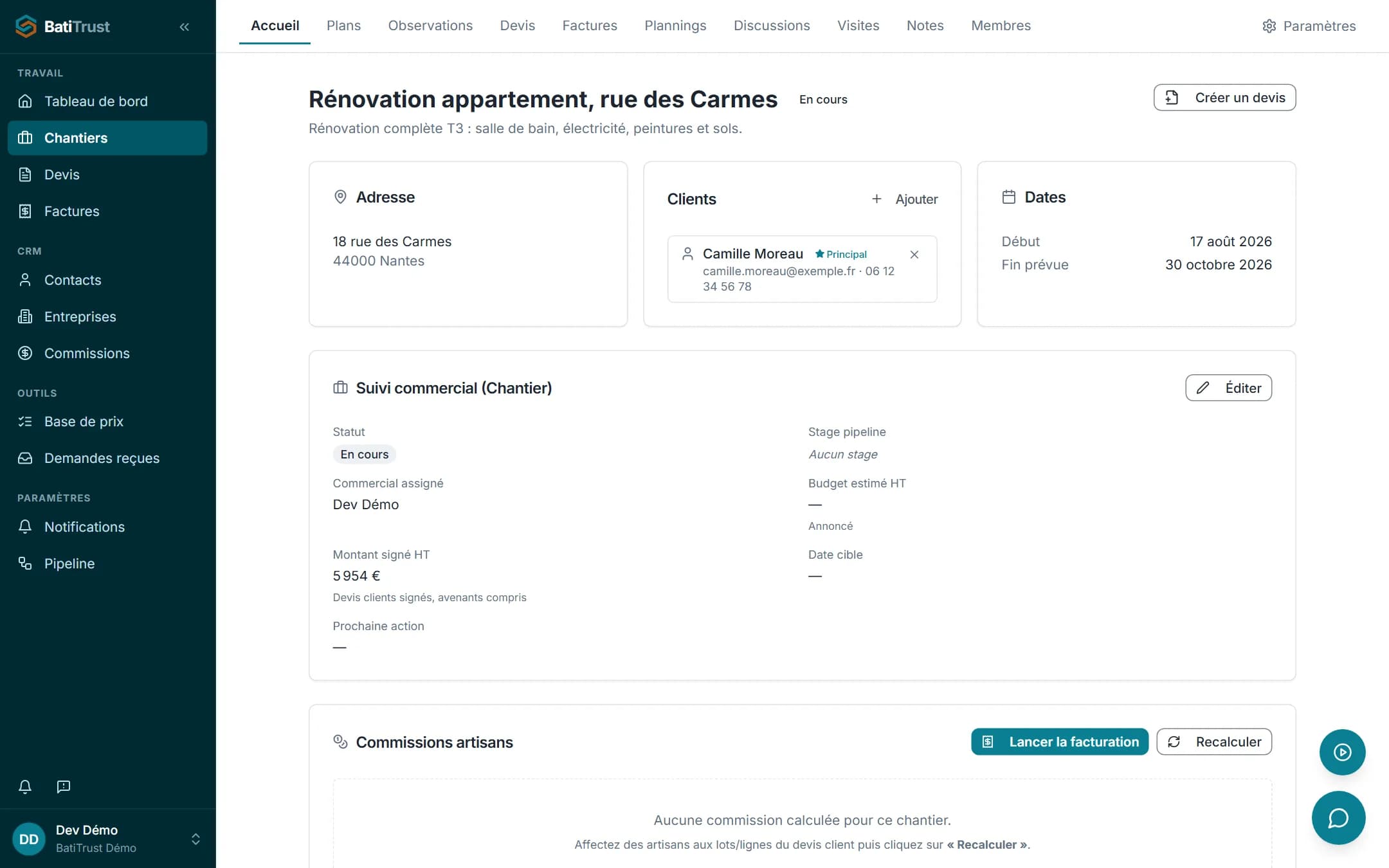 L'accueil d'un chantier dans BatiTrust
