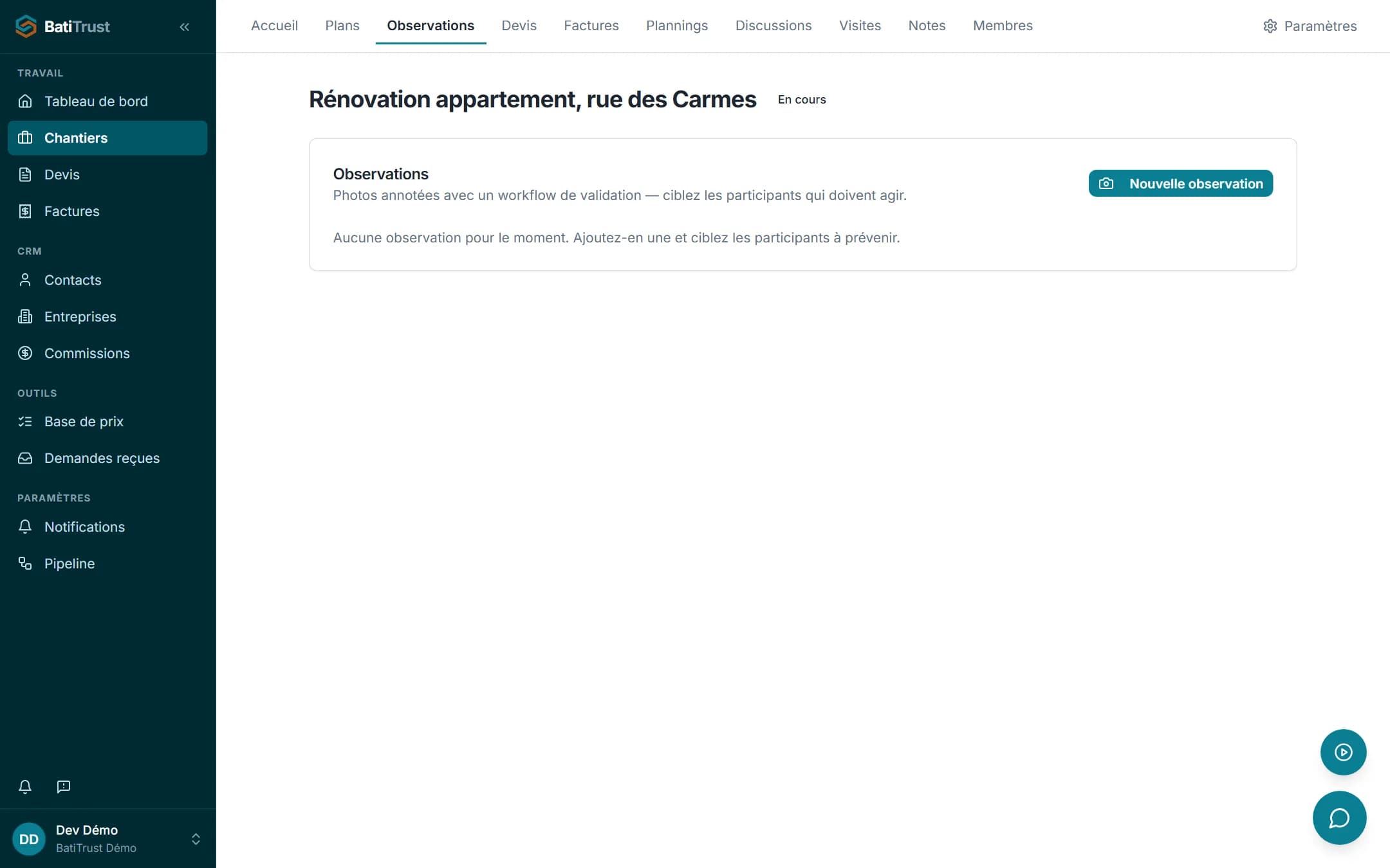 Le suivi des observations et réserves du chantier